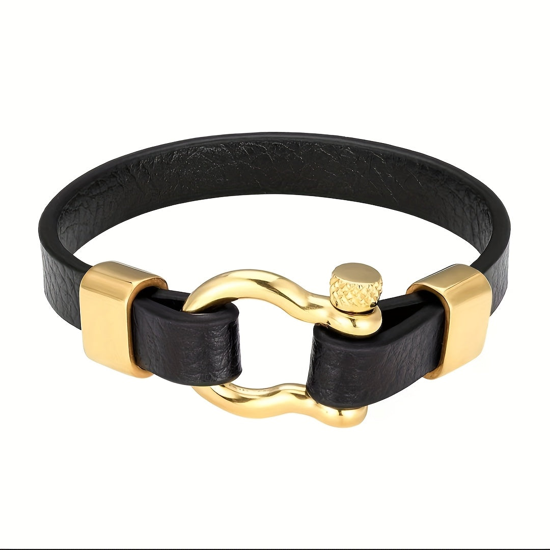 Metallic Buckle Synthetic Faux Leather Bracelet