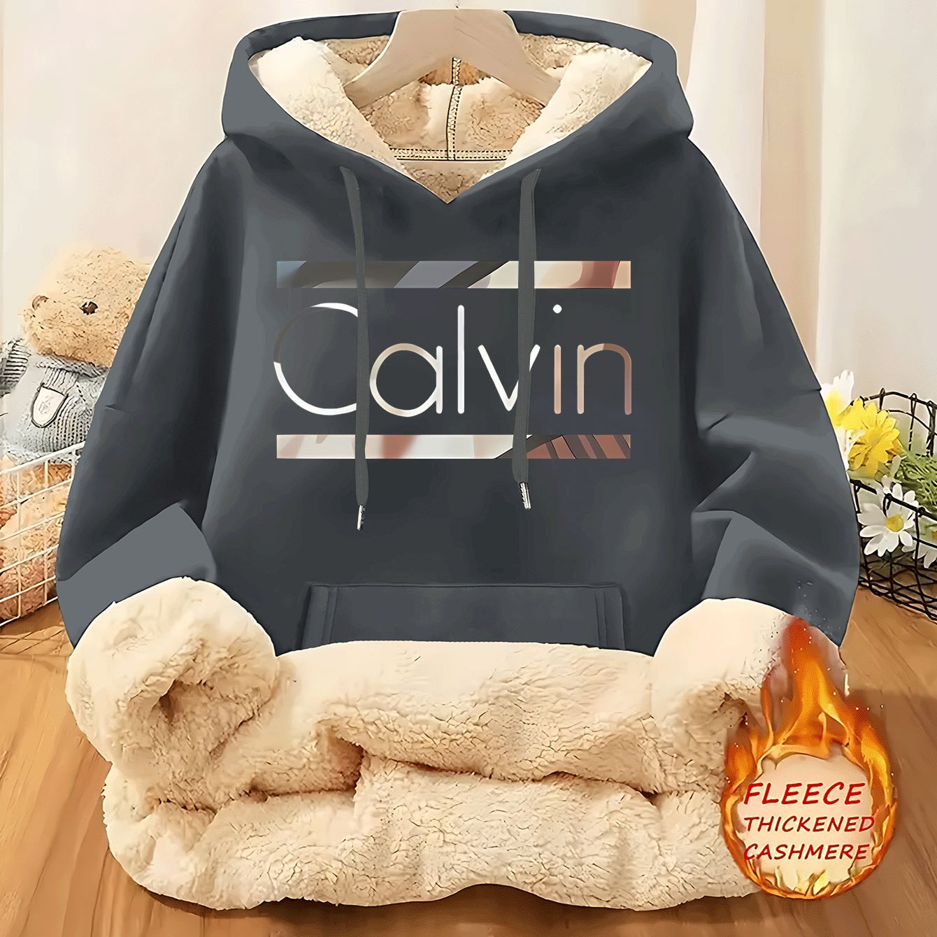 Thick Fleece-Lined Hooded Sweatshirt