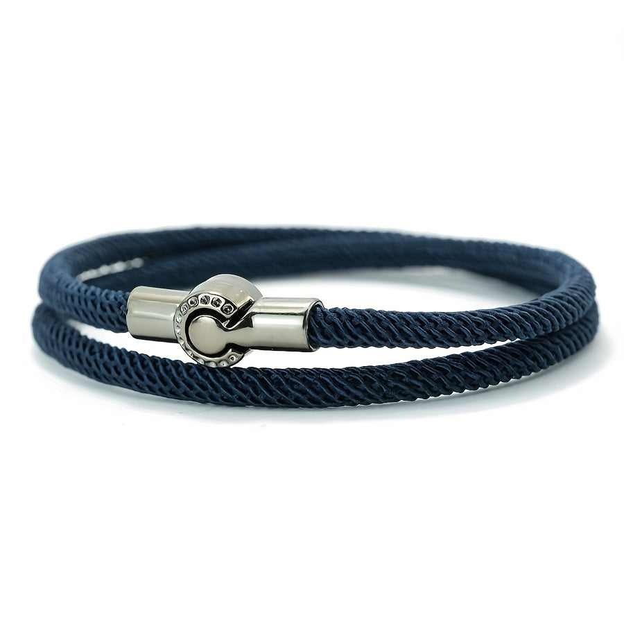 EJ Nautical Rope Bracelet with Black Magnetic Clasp - Double Layer Cord