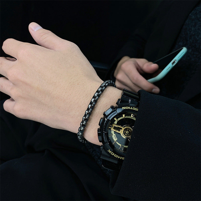 EJ Solid Color Titanium Steel Gold Inlaid Bracelet