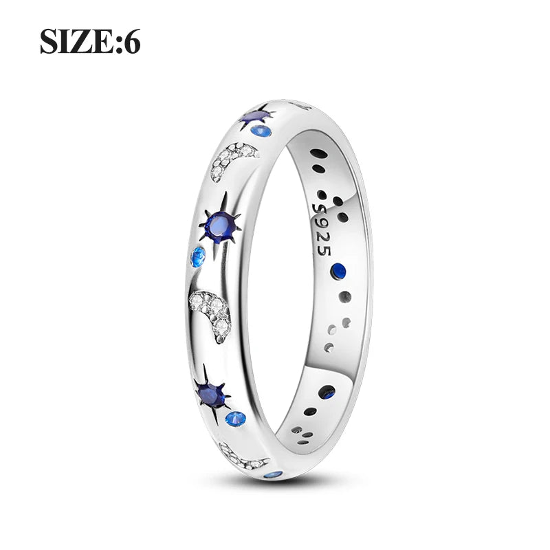 EJ 925 Sterling Silver Earrings Ring Set Sparkling Star Hoops Earrings