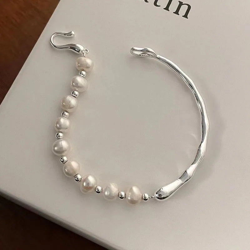 Luxury 925 Sterling Silver Knots Pearl Bracelet