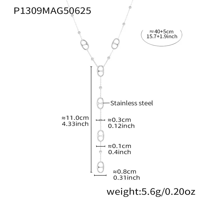 Stainless Steel Long Necklace Trendy Pig Nose Style Y Shape Drop Pendant