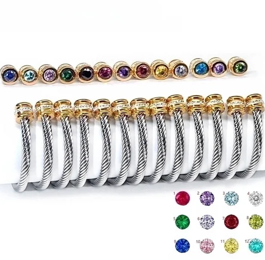 EJ Minimalist Solid Color Stainless Steel Inlay Zircon Cuff Bracelets