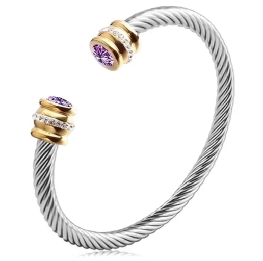 EJ Minimalist Solid Color Stainless Steel Inlay Zircon Cuff Bracelets