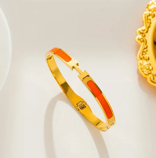 EJ Round Titanium Steel 18k Gold Plated Bangles
