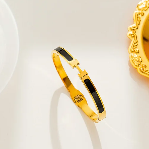EJ Round Titanium Steel 18k Gold Plated Bangles