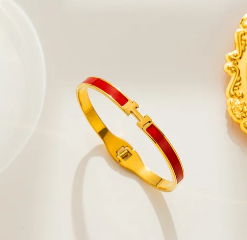 EJ Round Titanium Steel 18k Gold Plated Bangles