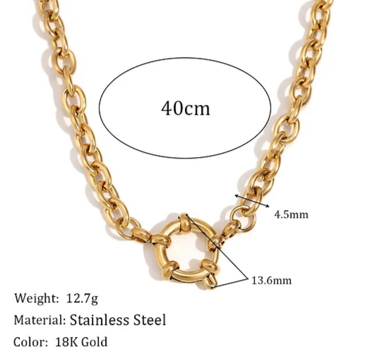 EJ Minimalist Round Stripe Geometric Stainless Steel 18K Gold Plated Necklace