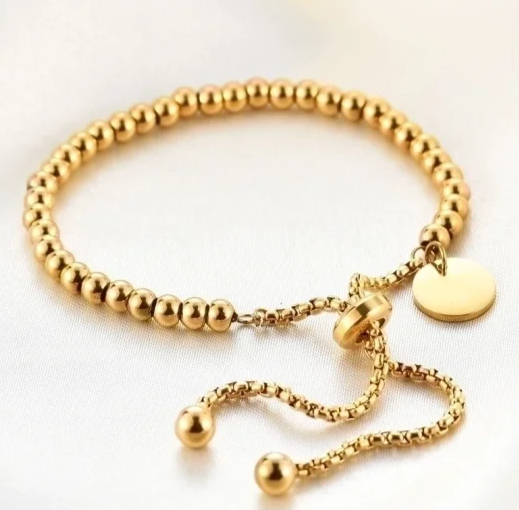 EJ 18k Gold Plated Beaded Titanium Steel Adjustable Bracelet