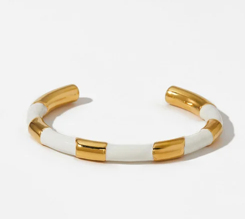 EJ Stainless Steel C-shaped Colorful Oil Drop Open Bracelet