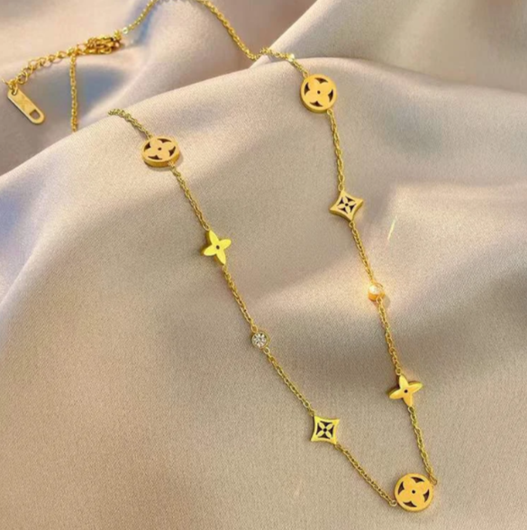 EJ Geometric Titanium Steel 18k Gold Plated Necklaces