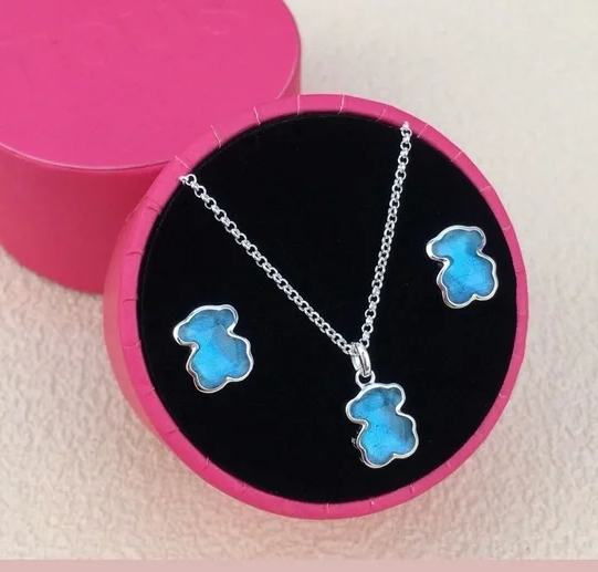 Silver Necklace with Blue Bear Pendant