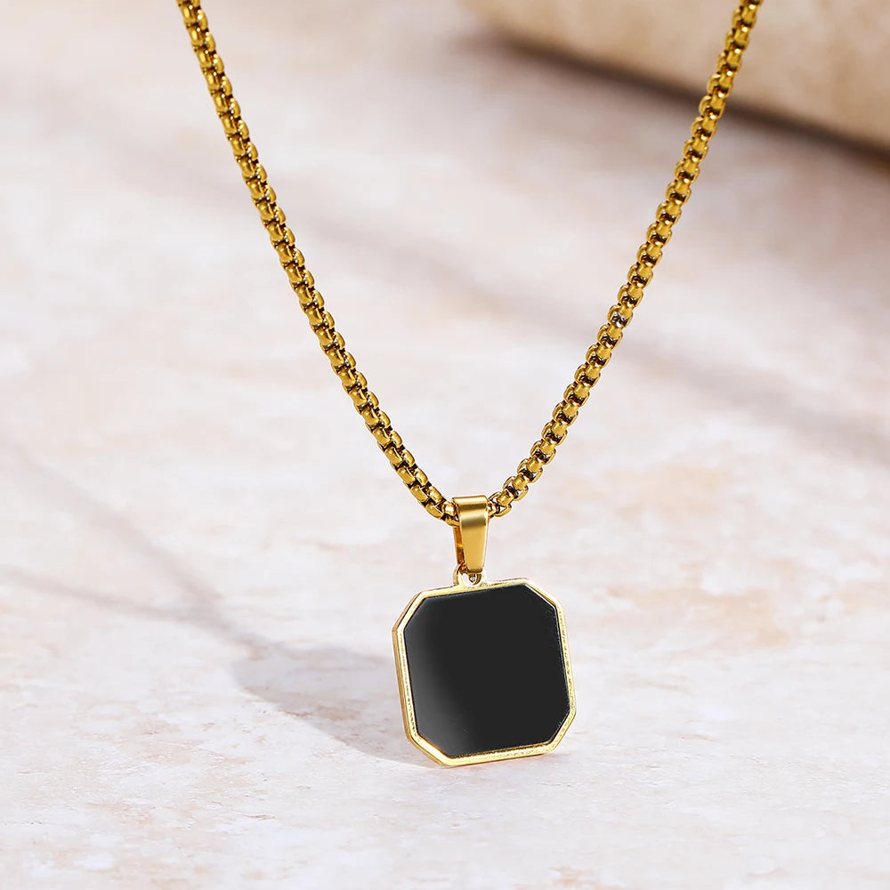 Black Geometric Square Pendant Necklace