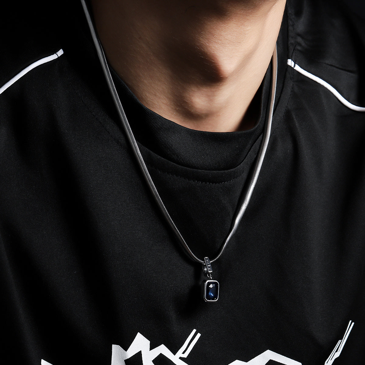 Blue pendant necklace with snake chain