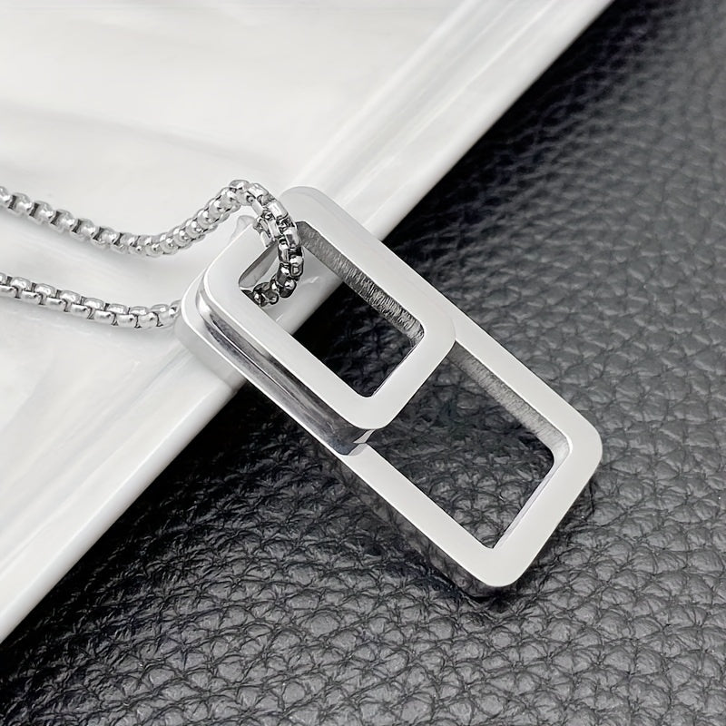 EJ Necklace with geometric rectangle pendant