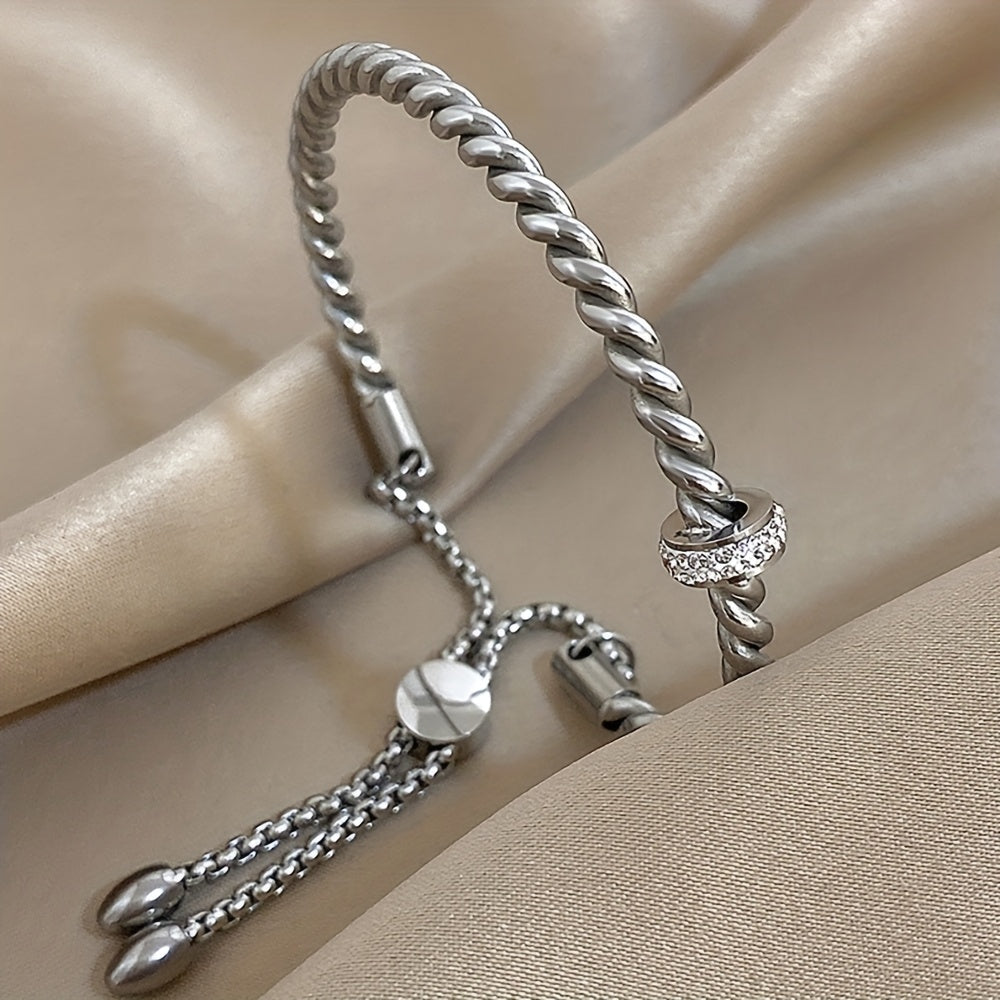 1pc Creative Stainless Steel Open Twist Bangles Bracelets for Women Men Simple Classic Statement Open Cuff Bangles with Lucky B Amethyst Inlaid Wrist Jewelry Gift, Stainless Steel Bracelet, Brand Luxury Classic Bracelet, Vaca