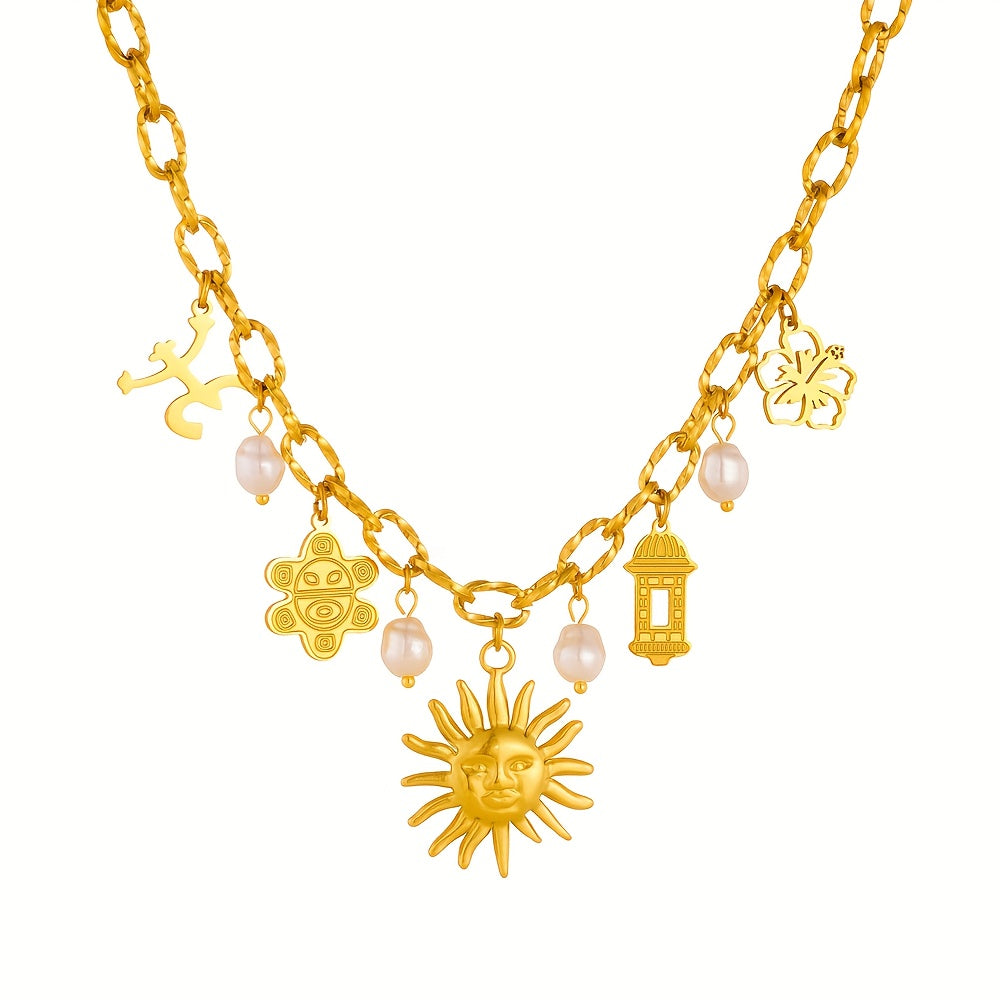 PR Stainless Steel Necklace Featuring Vintage Bohemian Style