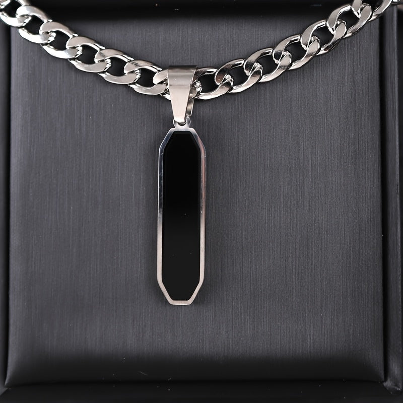 Cuban Chain Necklace | Black Geometric Pendant