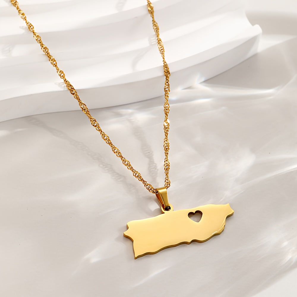 Heart-Shaped Map Pendant Necklace  from Puerto Rico