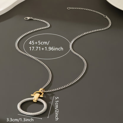 Women's Stainless Steel Twisted Circle Pendant Necklace with Copper Buckle - Bohemian Retro Light Luxury Long Sweater Chain for Daily Wear, Parties & Holiday Gifts (Anniversary Jewelry), Party Accessory, Elegant Jewelry, Styl