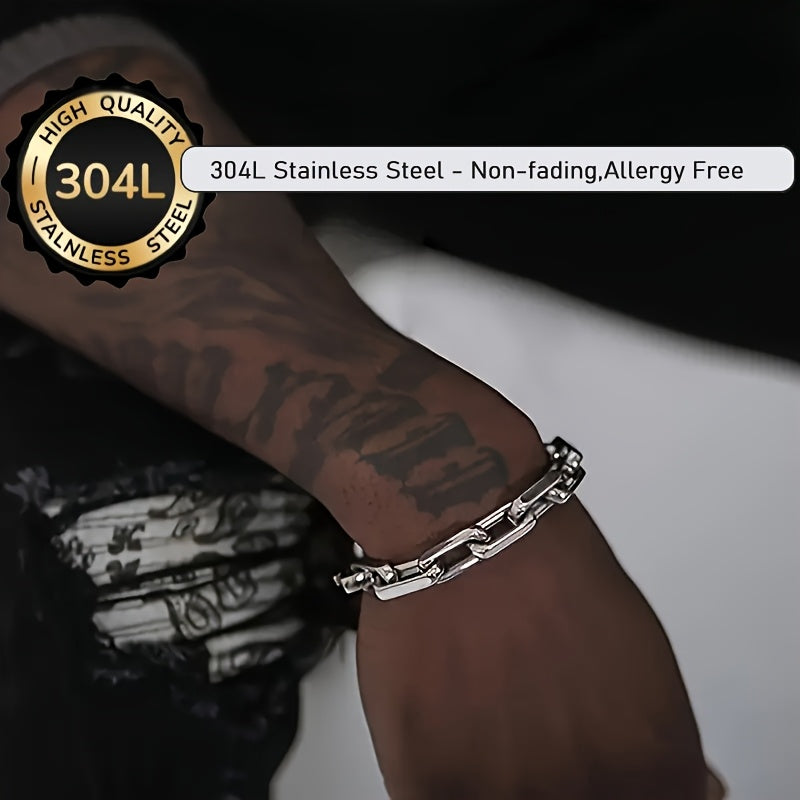 1pc 's Heavy Duty Interlocking Link 304L Stainless Steel Bracelet - 304L Hypoallergenic Non-Fading, Heavy Chain for Everyday & Formal Wear, Birthday/Christmas/Graduation Gifts for - Durable 's Jewelry for Parties & Everyday U