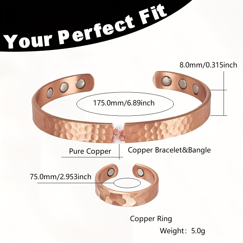 2pcs Pure Copper Bracelet and Ring Set
