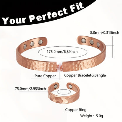 2pcs Pure Copper Bracelet and Ring Set