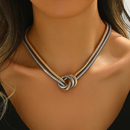 [Elegant Snake Chain Choker] 1pc Elegant Spiral Snake Chain Choker Necklace for Women, Multi-Layered Geometric Knot Design, Stainless Steel, Sexy Style, Versatile Fashion Accessory for Daily Wear and Gifting, All-Season Us
