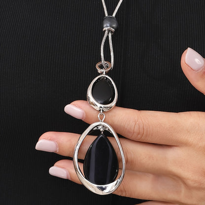 Minimalist Geometric Black Stone Pendant Necklace