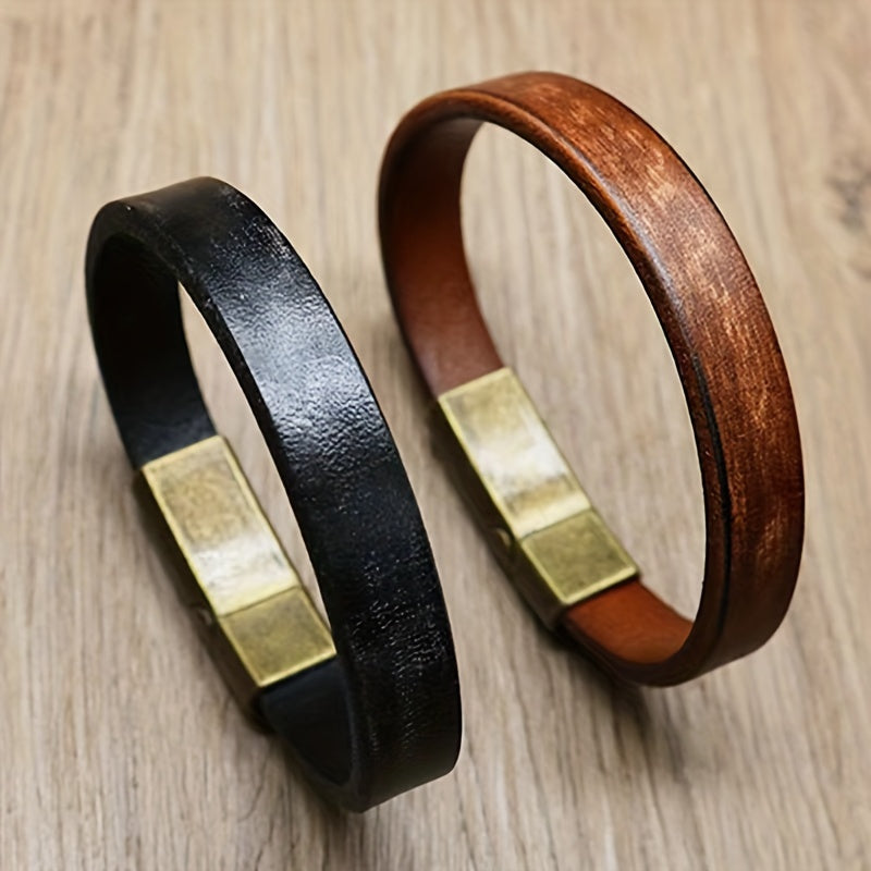 Stylish Glossy Leather Men's Vintage-Inspired Bracelet | Adjustable