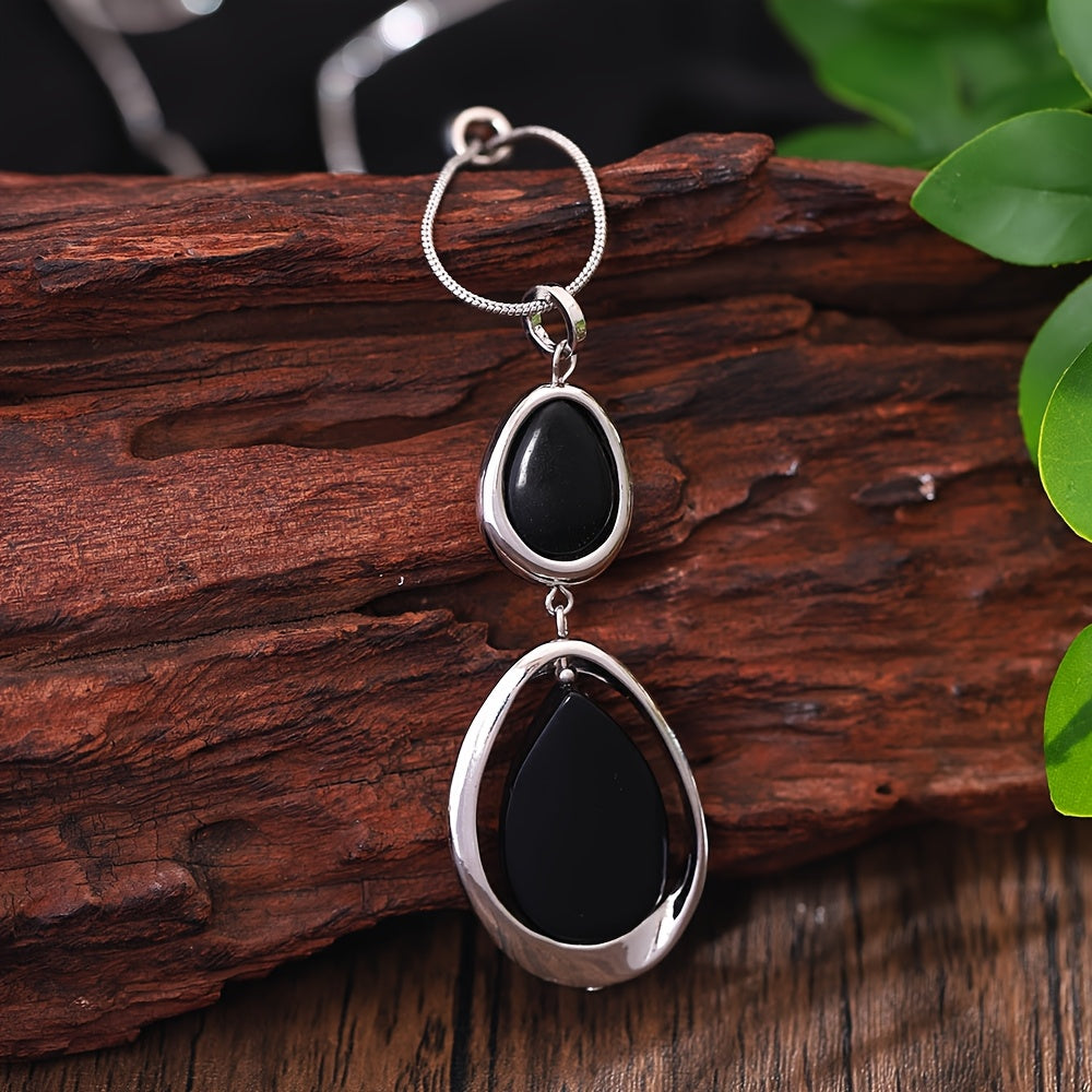 Minimalist Geometric Black Stone Pendant Necklace