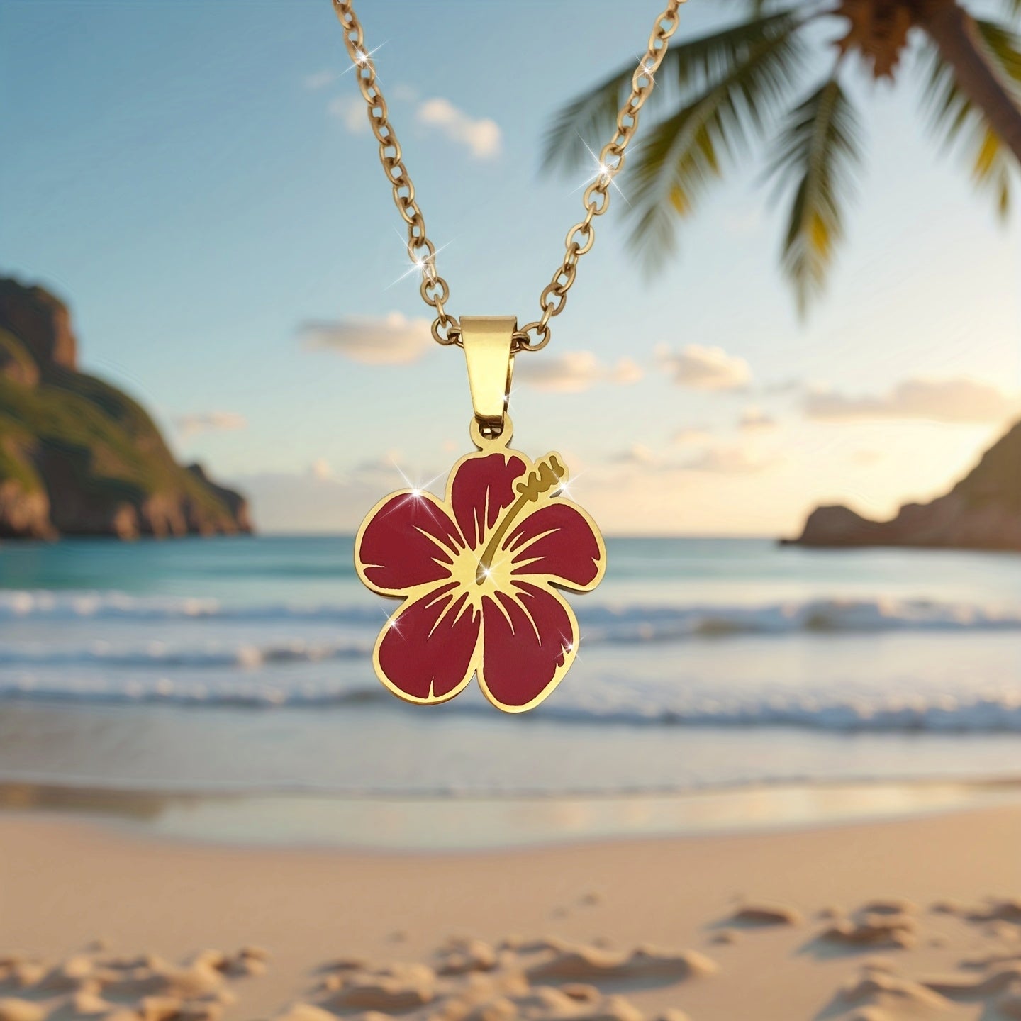 Stainless Steel MAGA Flower Pendant Chain Necklace