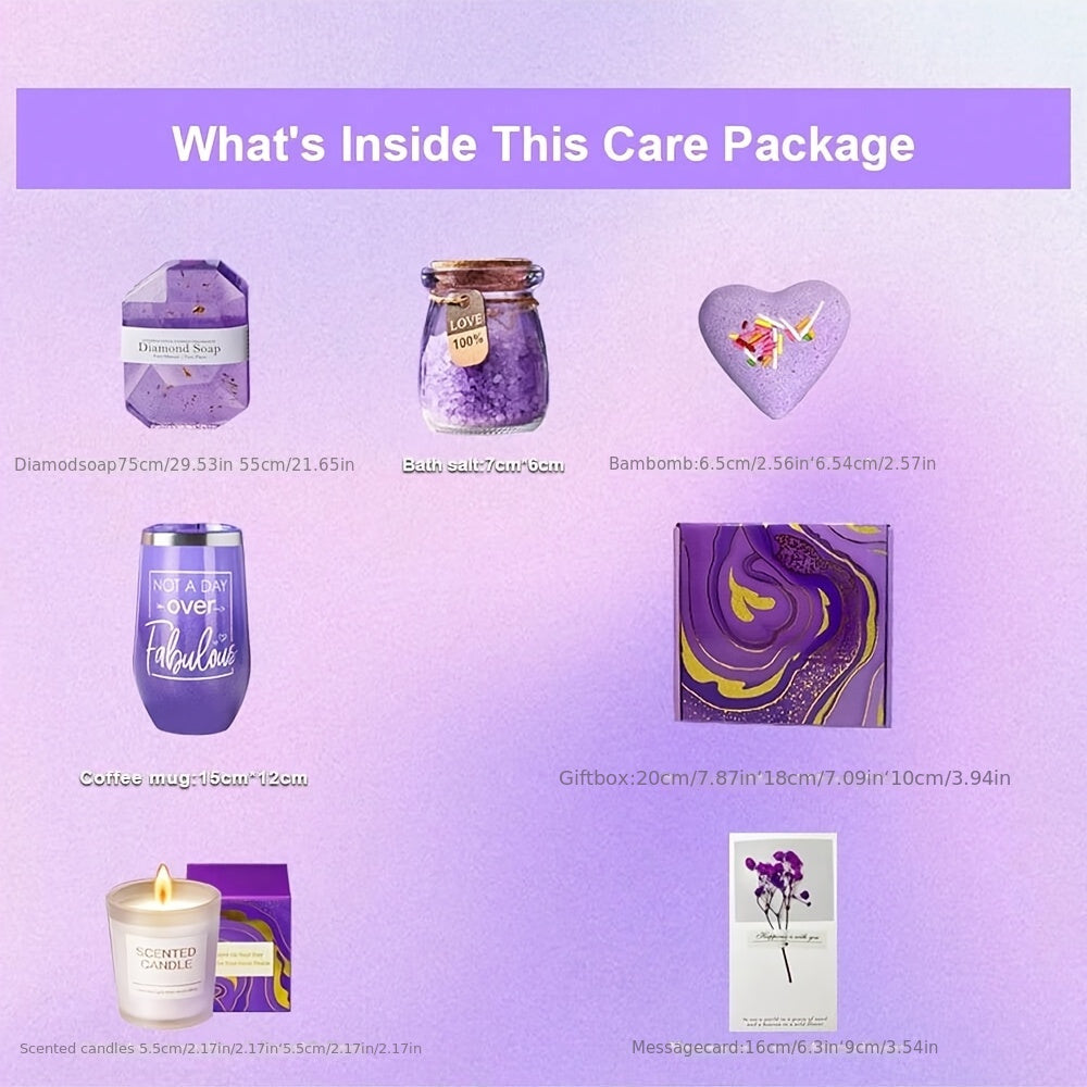 Bath Care Gift Box Set - Including Cup, Bath Bombs, Bath Salts, Candle