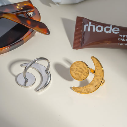 1pc New Style Stainless Steel Moon-Shaped Open Ring, Adjustable Fade-Resistant Jewelry for Women, Suitable for Daily  Party Wear.
