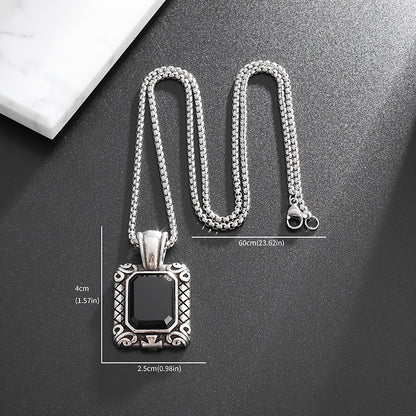Black Stone Retro Square Pendant Necklace
