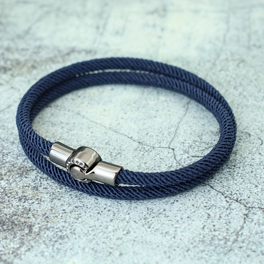 EJ Nautical Rope Bracelet with Black Magnetic Clasp - Double Layer Cord