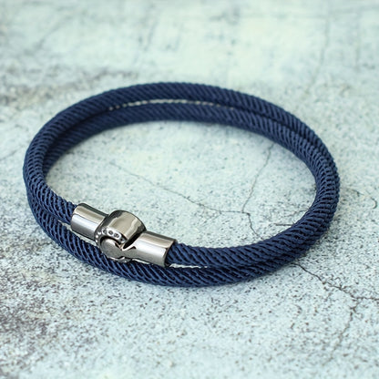 EJ Nautical Rope Bracelet with Black Magnetic Clasp - Double Layer Cord
