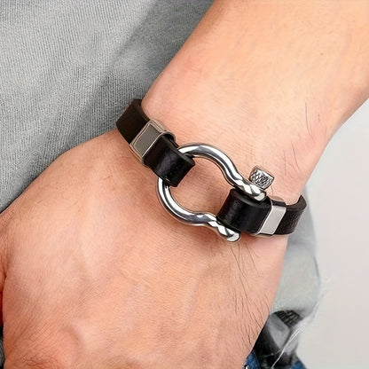 Metallic Buckle Synthetic Faux Leather Bracelet