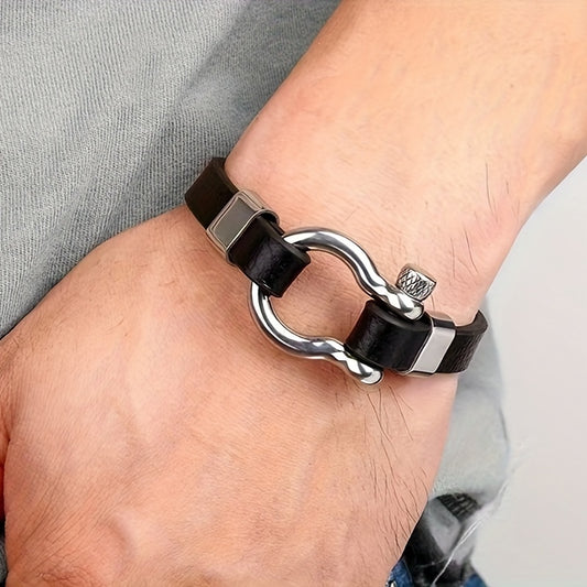 Metallic Buckle Synthetic Faux Leather Bracelet