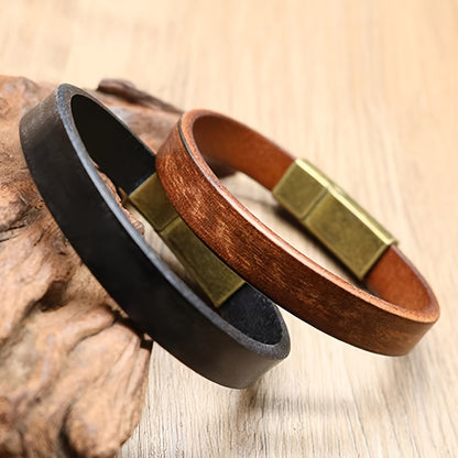 Stylish Glossy Leather Men's Vintage-Inspired Bracelet | Adjustable