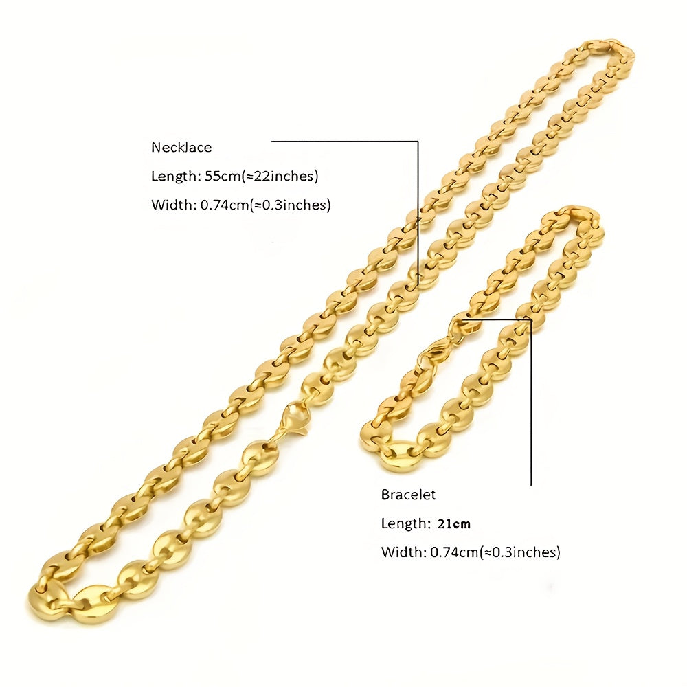 [Coffee Bean Jewelry Set] Stainless Steel Coffee Bean Necklace and Bracelet Set for Men and Women - Jewelry Set