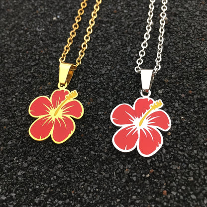 Stainless Steel MAGA Flower Pendant Chain Necklace