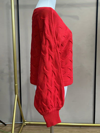Off-Shoulder Batwing Sleeve Textured Knitwear, Pullover
