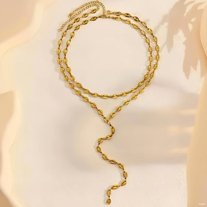 2pcs Luxurious Elegant Fashion Women's Stainless Steel Casual Party Lucky Bean Chain Double-Layer Y Link Necklace, Chunky Necklace, Layered Necklaces for Women, Festive Occasions, Everyday Necklace, Chunky Jewelry, Elegant Ne