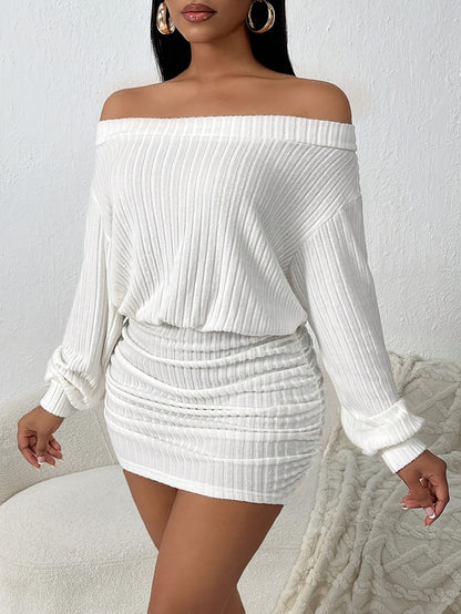 White Striped Off-Shoulder Bodycon Dress