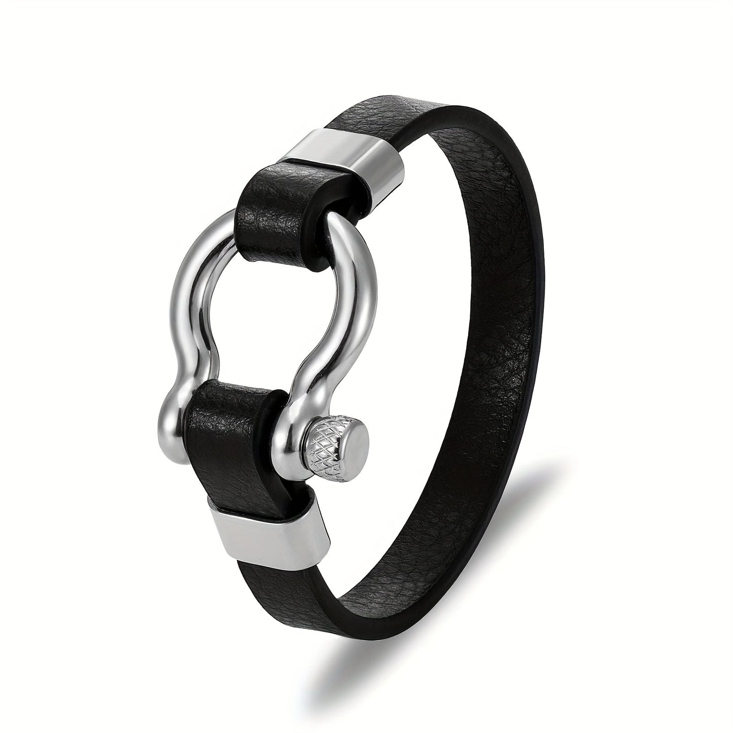 Metallic Buckle Synthetic Faux Leather Bracelet