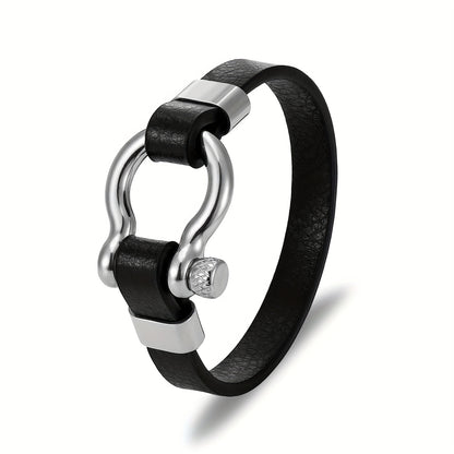 Metallic Buckle Synthetic Faux Leather Bracelet