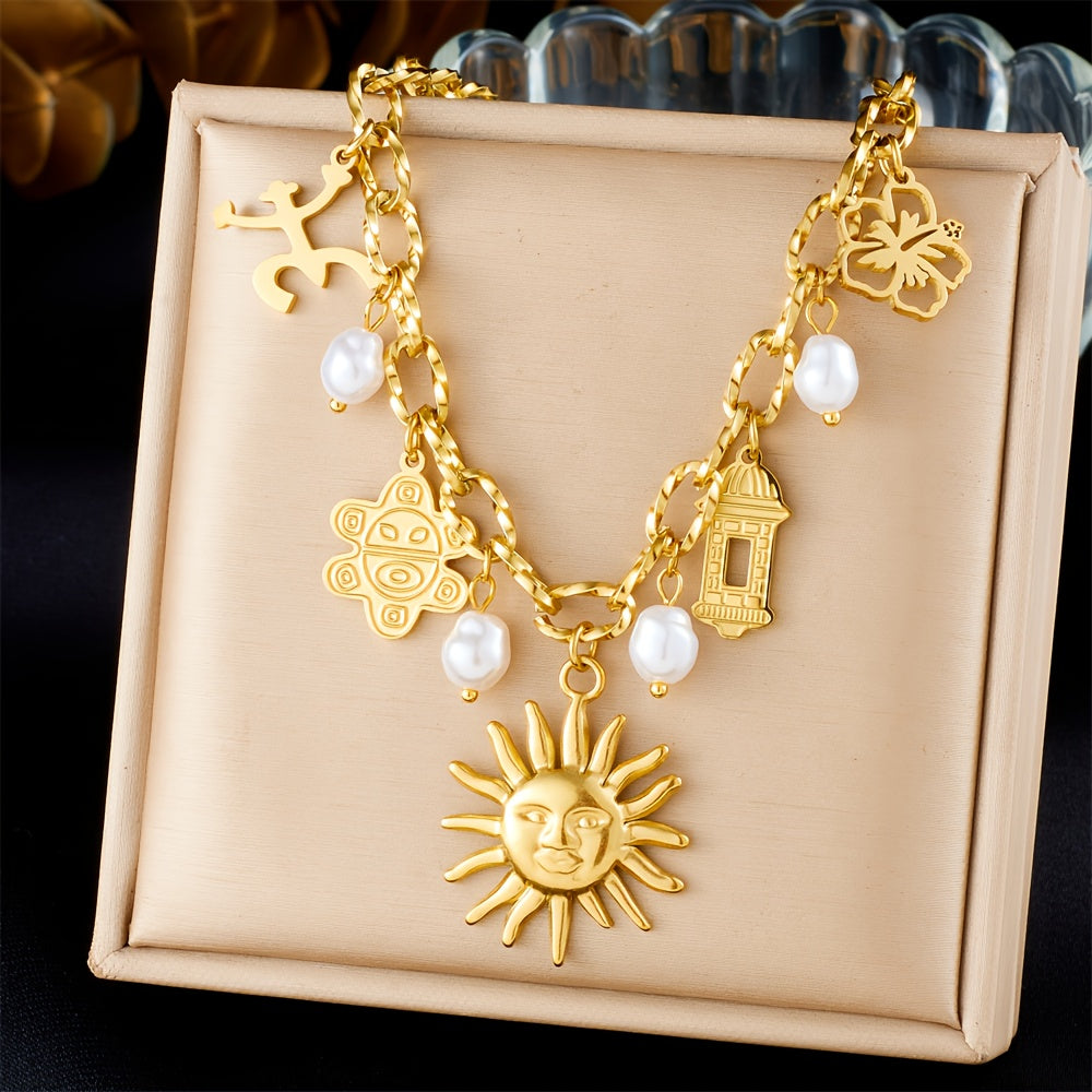 PR Stainless Steel Necklace Featuring Vintage Bohemian Style