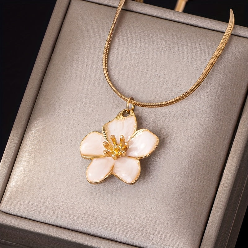 Elegant And Versatile Enamel Flower Pendant Necklace